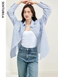 Women's Blouses Sentubila Classic Blue White Striped Shirts Long Sleeve Tops 2023 Autumn Casual Loose Lapel Button-up &