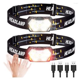 Headlamps 2 PCS Head Light With Red Induction Mode Waterproof Lighting Are Suitable For Running Riding Camping And Working