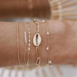 Shell pearl Chain Anklet Bracelets for Women Girls Adjustable Charm Anklets Boho Ankle Chains Foot Jewelry Set292M