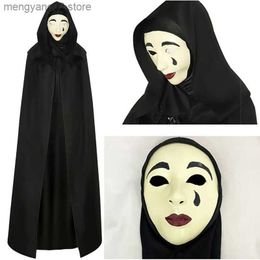 Theme Costume Movie A Haunting in Venice Cosplay Come Tear Ghost Mask with Hood Cosplay Black Cloak Halloween Party Comes Prop for Adult T231011