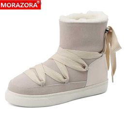 Boots MORAZORA Size 34-43 New Cow Suede Leather Snow Boots Women Nature Wool Warm Winter Boots Platform Lace Up Fashion Ankle Boots Q231012