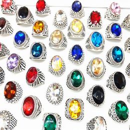 Brand New 20pcs lot womens Rings Vintage Jewelry Big Glass Stone antique silver RING for Ladies Fashion Party Gifts whole drop269w