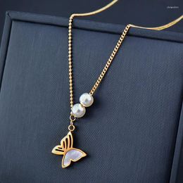 Pendant Necklaces SINLEERY Stainless Steel White Shell Butterfly Necklace For Women Gold Color Choker Chains Fashion Jewelry