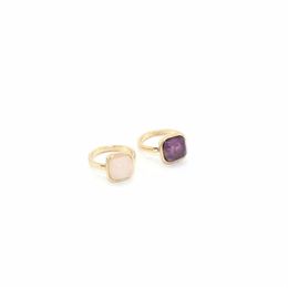 Cluster Rings Druzy Fashion Natural Amethysts Rose Quartzs Gemstoness Square For Women Girls Friends Birthday Gifts297b