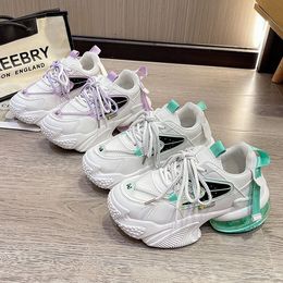 Women Running Shoes white green mesh Fashion thick soled Durable Breathable Walking Sport Trainers sneakers 36-40
