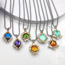 Pendant Necklaces Genshin Impact For Women Girl Trend Party Metal Double-sided Glass Necklace Fashion Mini Eye Of God Chain Gift Jewelry