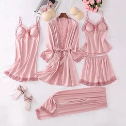 Home Clothing Satin 5PCS Robe Set Women Pyjamas Kimono Gown Sexy Lounge Wear Sleepwear With Lace Pyjamas Loose Nightwear 2023 Lingerie