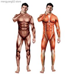 Theme Costume Men Cosplay Carnival Bodysuits 3D Muscle Printing Long Sleeve Women Clothing Sexy Skinny Elastic Halloween Jumpsuit Outfit T231011