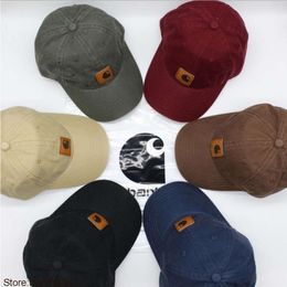 Ball Caps New Fashion American Embroidery Carharttss Carha Leather Label Men's and Women's Workwear Washed Old Bent Brimmed Hat Baseball Cap