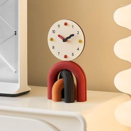 Table Clocks Resin Cartoon Clock Geometrically Stitched Arched Round Dial Colourful Children's Room Decoration Accessories