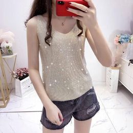 Women's Tanks 2023 Summer Fashion Trend Studded With Diamond V-neck Suspender Sleeveless Loose Fitting Oversize Versatile T-shirt