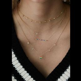 Simple 925 sterling silver vermeil delicate necklace dainty geometric rainbow cz bar charm thin link chain collar stunning women j194t