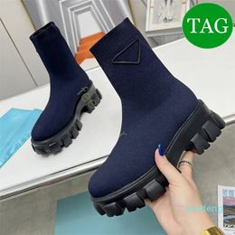 Designer - boots knitting boot deep blue sail white luxury womens platform leather shoes Eur 35-40