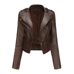 Women's Leather Women Moto Biker Zipper Jacket 2023 Autumn Faux Motorcycle Coat Spring Chaqueta Mujer Veste Femme Brown