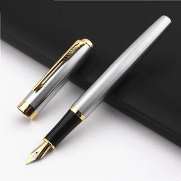 Fountain Pens Baoer 388 Classic Stainless steel Business Medium Nib Pen Silver Golden Trim 231011