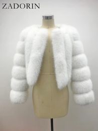 Womens Fur Faux ZADORIN Luxury Coats Long Sleeve Cropped Fluffy Coat Women Pink White Jacket Tops Winter Jackets for 231010