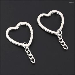 Keychains 5Pcs Silver Color Heart Shaped Metal Keychain Making DIY Women Gift Keyfob Statement Accessories Jewelry A3256