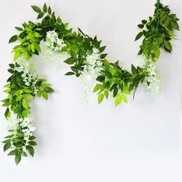 Christmas Decorations 180cm Fake Ivy Wisteria Cherry Flowers Artificial Plant Vine Garland for Garden Wedding Home Arch Floral Decor 231011