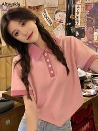Women's T Shirts Irregular T-shirts Women Sweet Panelled Ins Korean Style Crop Tops Schoolgirls Summer Fashion Simple All-match Chic