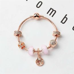 New style loose charm beads life tree pendant bangle rose gold charm bracelet girl women gift DIY Jewelry Accessories2829