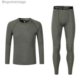 Men's Thermal Underwear 100% Merino Wool Base Layer Men Set 200G Midweight Merino Wool Thermal Underwear Long John Set Men Top and Bottom WinterL231011