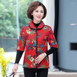 Women's Vests Autumn Winter Printing Mid-Aged Mothers Cotton Jacket Women Half-Sleeve Plus Velvet Thick Warm Waistcoat Female Vest