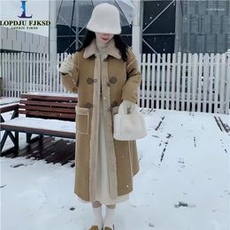 Women's Fur Faux Coat For Women Horn Button Jacket Korean Outwear Long Turn-down Collar Quilted Thick Furry Autumn And Winter 2023