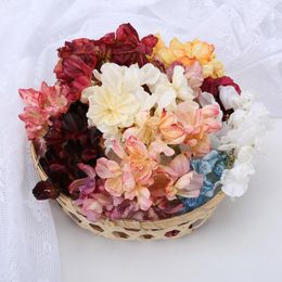 Decorative Flowers 10PCS 5CM Artificial Plants Burn Edge Hydrangea Diy Handmade Materials Hair Accessories Home Decoration False