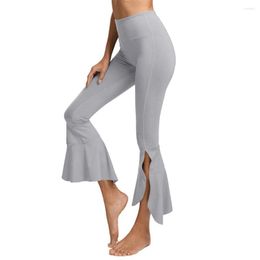 Women's Leggings High Waisted Bootcut Yoga Pants Side Split Ruffle Hem Bootleg Wide Leg Workout