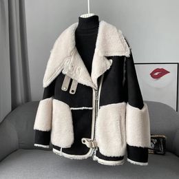 Womens Fur Faux Fashion Lamb Wool Winter Loose Coat Female Girl Warm Sheep Shearling Jacket JT3316 231010