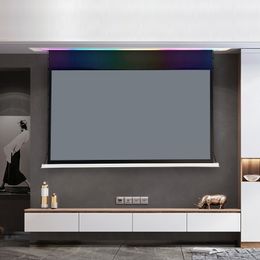 84 Inch Luxury In-Ceiling AlR Projector Screen Voice Control Electric Projector Screen with Intelligent Atmosphere Lights For Home Theatre 8K Cinema