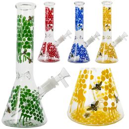 Hookahs Buzz Beeker Glass Bong With Honeycombed Bee Decal Beaker Bongs Straight Perc Water Pipes 18-14mm Scientific Diffuser Oil Dab Rigs