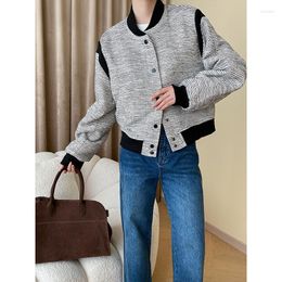 Women's Jackets French Layered Stripe Contrast Small Fragrance Baseball Jacket Casual Coat SN4314