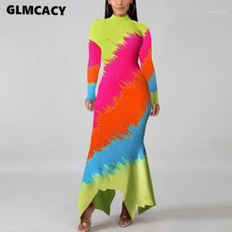 Casual Dresses Women Long Sleeve O Neck Knitted Maxi Dress Irregular Hem Bodycon Sexy Autumn Winter Church Party Club1209z