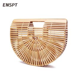 ENSPT Versatile Woven Bag, Bamboo Woven Bag, Hollow Half Round Handbag, Outdoor Bamboo Handbag