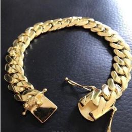 Mens Cuban Miami Link Bracelet 14k Gold Filled Over Solid 10mm Wide246b