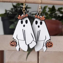 Other Fashion Accessories Halloween Ghost Wooden Earrings White With Pumpkin Dangle for Women Holiday Ear Party Favour Q231011