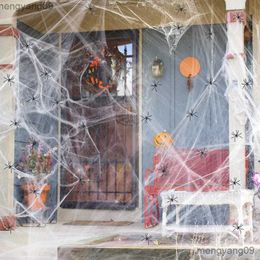Other Festive Party Supplies Halloween Costume Spider Webs with Spiders Halloween Decorations Artificial Scary Party Scenes Decorate Scary House Props R231011