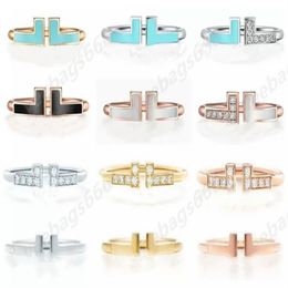 Whole 925 silver ring with box parallel bars women's men's adjustable two T letter ring jewelry250s