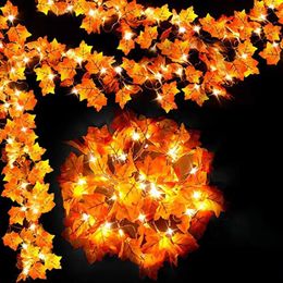 Christmas Decorations 2 3 6M Artificial Maple Leaf Leaves LED Light String Fall Decor Fairy Garland Autumn Thanksgiving Home Indoor Outdoor 231010