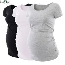 Maternity Tops Tees Maternity Tees Clothes Ropa Embarazada Shirt O Neck Tops Pregnancy T-Shirt Casual Flattering Side Ruching Maternity Pullover 231006