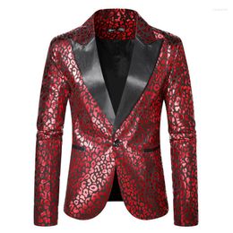 Men's Suits Mens Sexy Red Leopard Tuxedo Blazer Notch Lapel One Button Suit Jacket Men 70s Disco Party Dinner Prom Costume Homme XXL