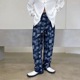 Men's Jeans Men Streetwear Fashion Hip Hop Straight Pants Printed Retro Loose Casual Wide-leg Denim Trousers