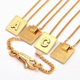 Chains necklace micro initial letter necklaces Couple Name necklace dragon top Square 26 Alphabet pendant fashion charm Gold242u