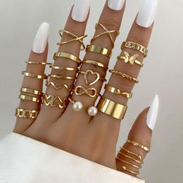 Cluster Rings 22PCS/set Fashion Jewelry Set Selling Metal Hollow Round Opening Women Finger Ring For Girl Lady Party Wedding Gifts