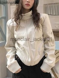 Women's Jackets Komiyama Stand Collar Zipper PU Leather Woman Jackets Loose Casual Moto Jaquetas Long Sleeve Chaqueta Mujer Fall 2023 Coats J231011