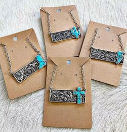 Pendant Necklaces Western Bar W/ Turquoise Necklace For Women Bolt /Cactus /Cowboy Boots/Christian Cross Southwest Jewelry