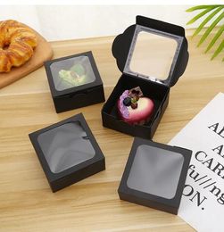 Black Kraft Paper Candy Box With Window Wedding Packaging Cake Box Present Packaging Boxes