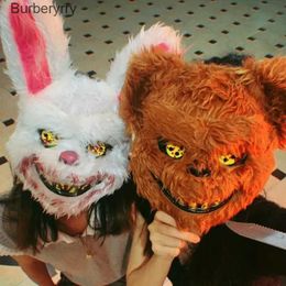 Costume Accessories Halloween Bloody Head Cover Mask Rabbit Bear Cosplay Mask Halloween Carnival Come Headgear Props Handmade Party Dance HorrorL231010L231010