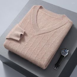 Men's Sweaters RONGYI 2023 Clothes V-Neck Jumper Mink Fleece Sweater Front And Back Needle Solid Knitted Pullover Business Top